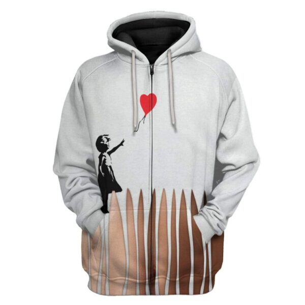 Gearhuman 3D Banksy Shredded Painting Girl With Balloon Sexy Halloween Girl Custom Hoodie Apparel GV13084 3D Custom Fleece Hoodies Zip Hoodie S