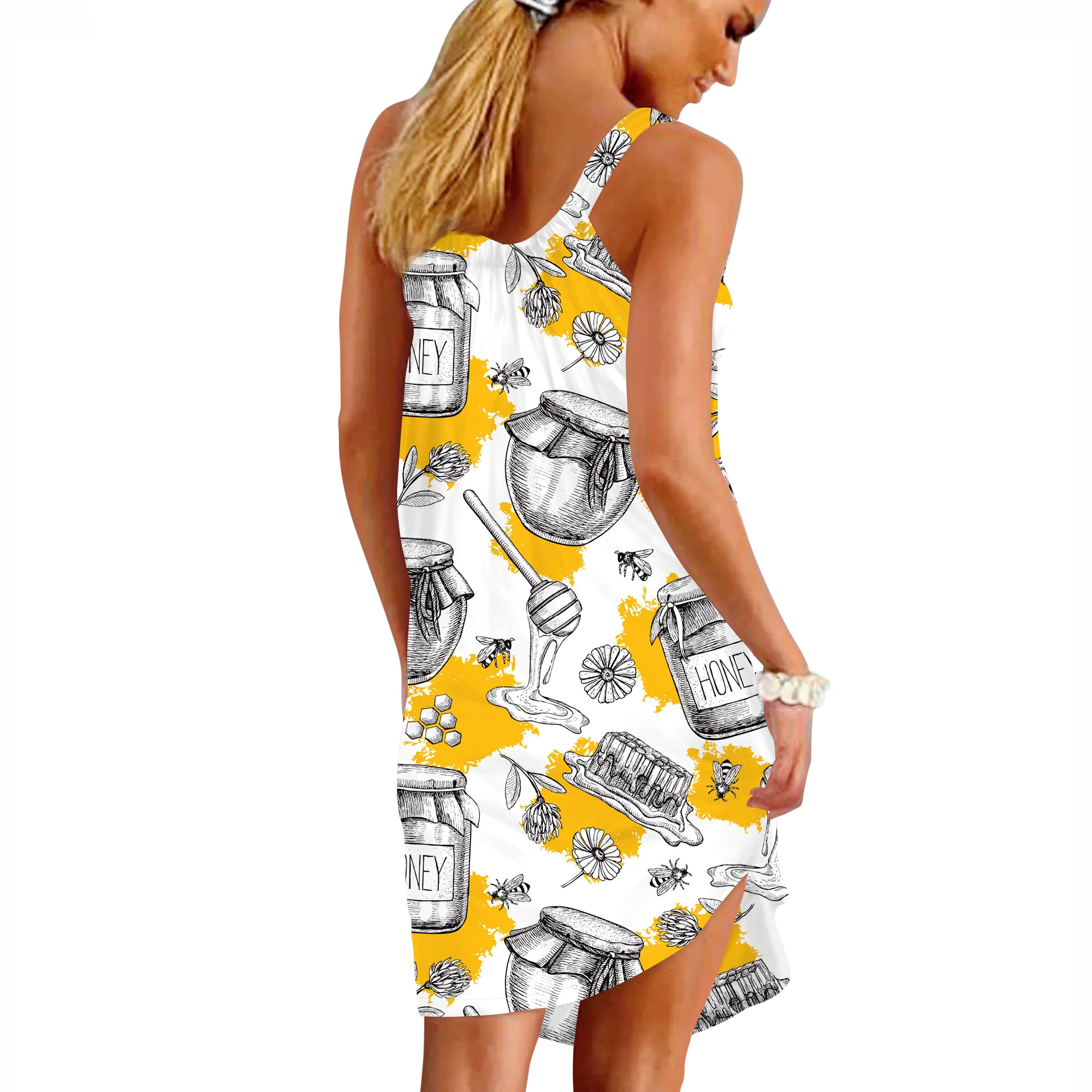 Gearhuman 3D Bee And Honey Custom Sleeveless Beach Dress ZK03062111 Beach Dress
