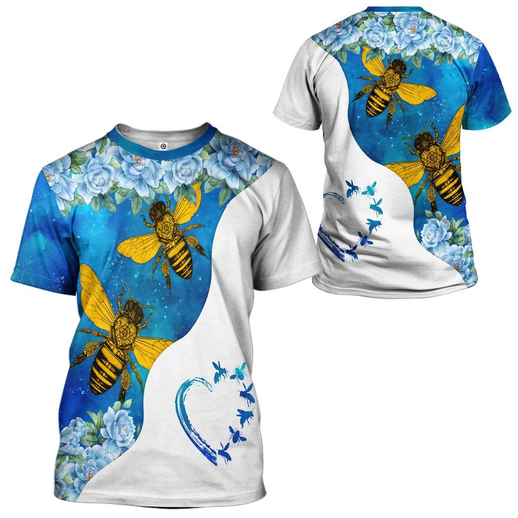 Gearhuman 3D Bee Love Blue Heart Custom Name Tshirt Hoodie Apparel GB26011 3D Apparel