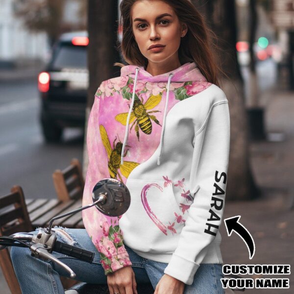 Gearhuman 3D Bee Love Pink Heart Custom Name Tshirt Hoodie Apparel GB26012 3D Apparel