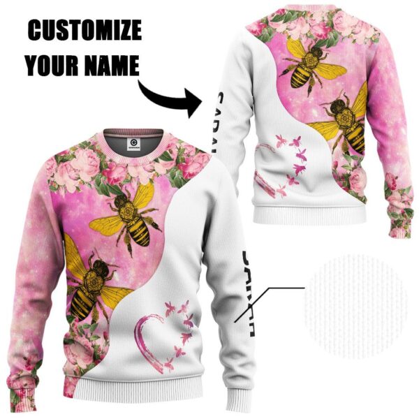 Gearhuman 3D Bee Love Pink Heart Custom Name Tshirt Hoodie Apparel GB26012 3D Apparel