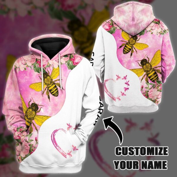Gearhuman 3D Bee Love Pink Heart Custom Name Tshirt Hoodie Apparel GB26012 3D Apparel