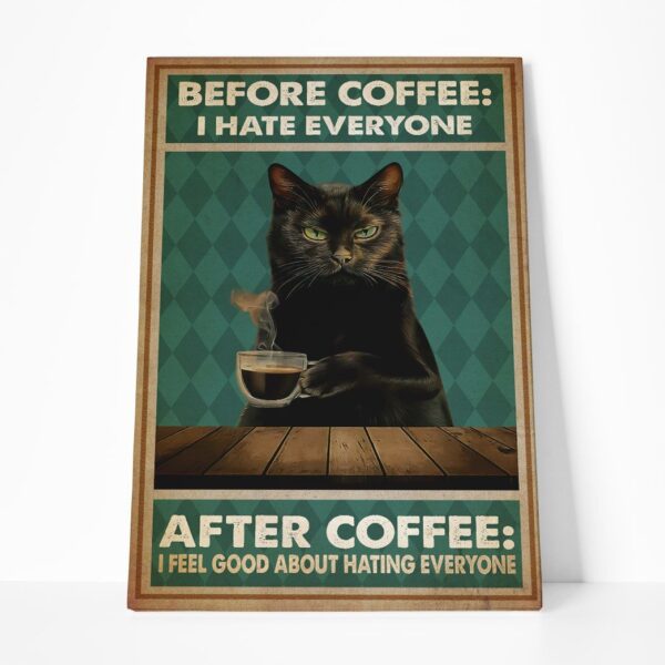 Gearhuman 3D Before Cofee Black Cat Custom Canvas GB29017 Canvas 1 Piece Non Frame M