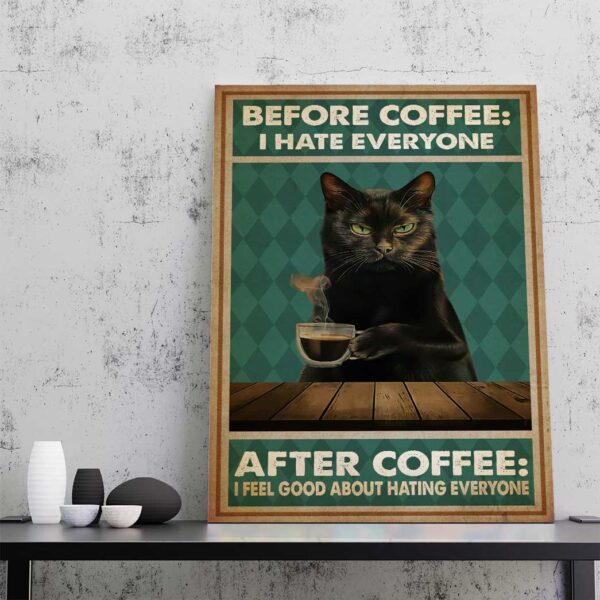 Gearhuman 3D Before Cofee Black Cat Custom Canvas GB29017 Canvas