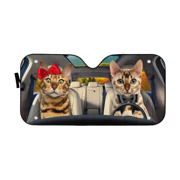 Gearhuman 3D Bengal Cat Couple Auto Car Sunshade GV01032 Auto Sunshade 57''x27.5''