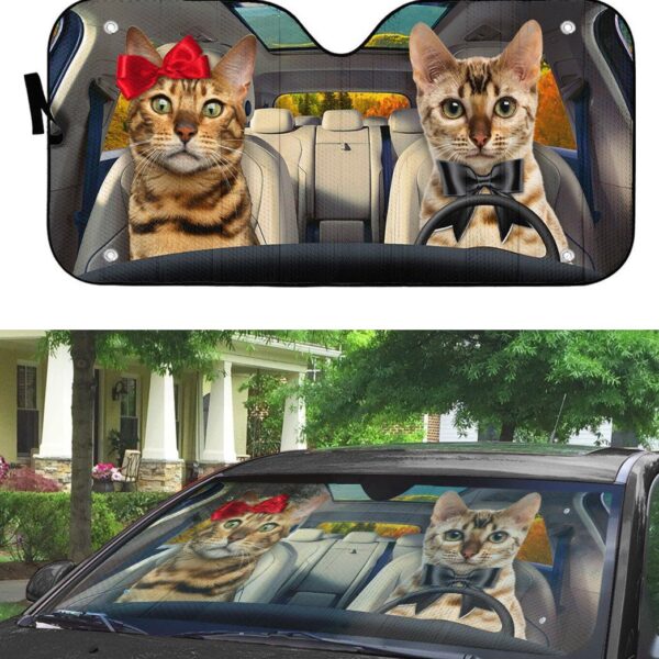 Gearhuman 3D Bengal Cat Couple Auto Car Sunshade GV01032 Auto Sunshade
