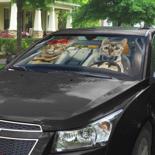 Gearhuman 3D Bengal Cat Couple Auto Car Sunshade GV01032 Auto Sunshade