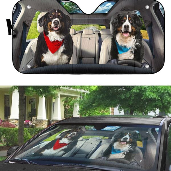 Gearhuman 3D Bernese Mountain Dog Couple Auto Car Sunshade GV01036 Auto Sunshade