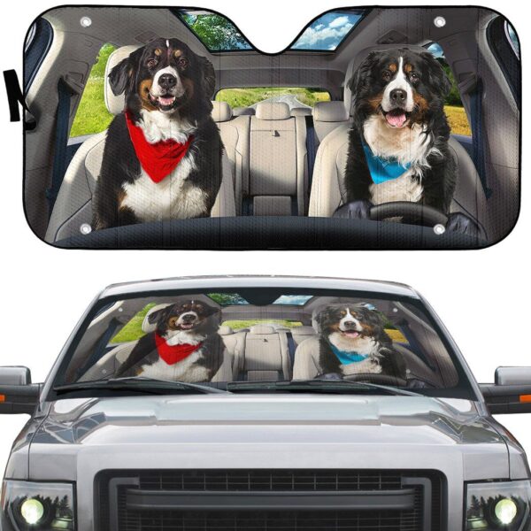Gearhuman 3D Bernese Mountain Dog Couple Auto Car Sunshade GV01036 Auto Sunshade