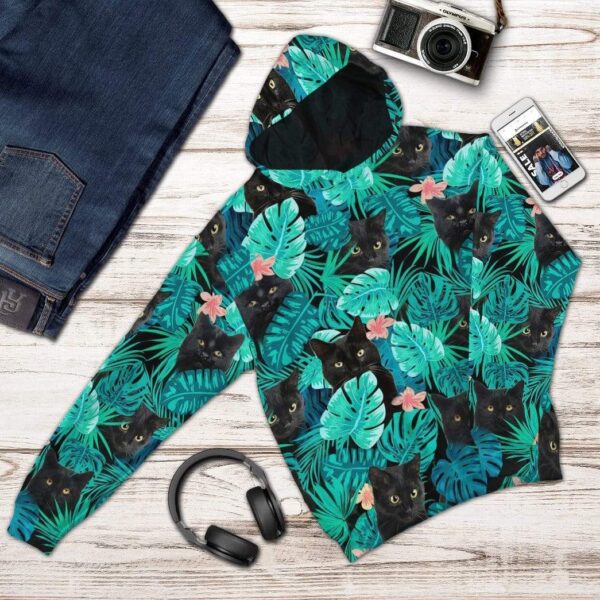 Gearhuman 3D Black Cat Tropical Hawaii Custom Hoodie Apparel GW130712 3D Custom Fleece Hoodies 