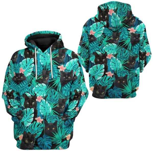 Gearhuman 3D Black Cat Tropical Hawaii Custom Hoodie Apparel GW130712 3D Custom Fleece Hoodies 