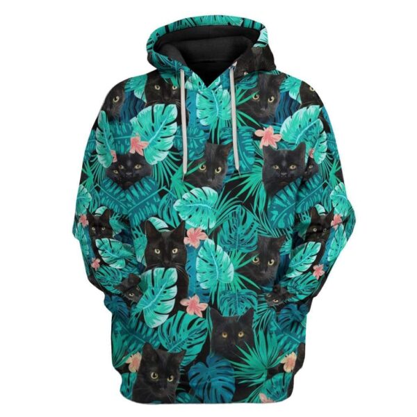 Gearhuman 3D Black Cat Tropical Hawaii Custom Hoodie Apparel GW130712 3D Custom Fleece Hoodies Hoodie S 