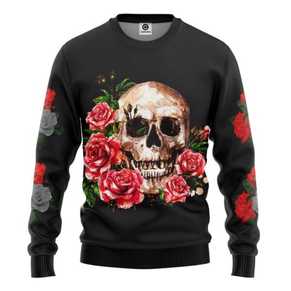 Gearhuman 3D Black Rose Flower Skull Custom Tshirt Hoodie Apparel GB25023 3D Apparel Long Sleeve S