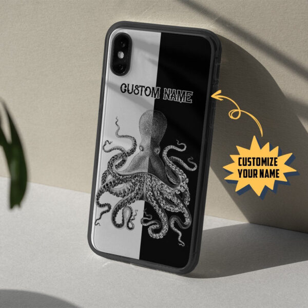 Gearhuman 3D Black & White Octopus Custom Name Phonecase GB21018 Glass Phone Case 