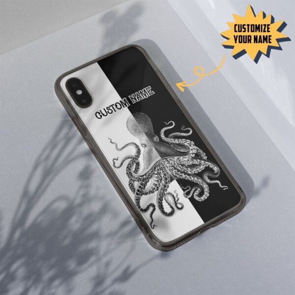 Gearhuman 3D Black & White Octopus Custom Name Phonecase GB21018 Glass Phone Case 