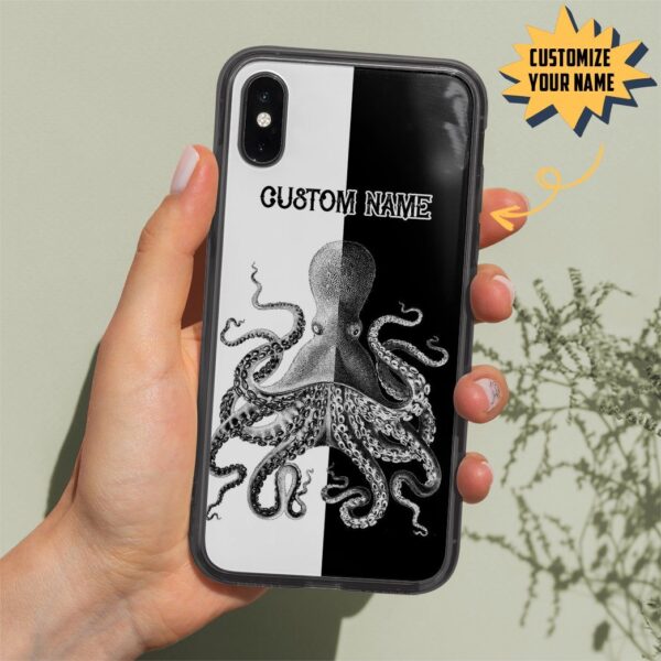 Gearhuman 3D Black & White Octopus Custom Name Phonecase GB21018 Glass Phone Case 