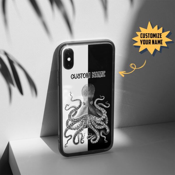 Gearhuman 3D Black & White Octopus Custom Name Phonecase GB21018 Glass Phone Case