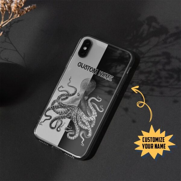 Gearhuman 3D Black & White Octopus Custom Name Phonecase GB21018 Glass Phone Case 