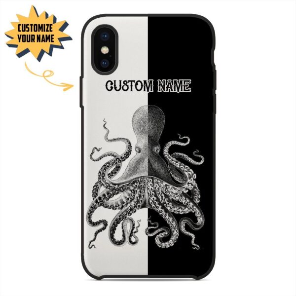 Gearhuman 3D Black & White Octopus Custom Name Phonecase GB21018 Glass Phone Case Iphone X 