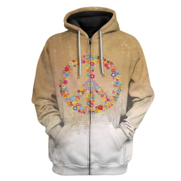 Gearhuman 3D Bleached Hippie Peace Sign Custom Fleece Hoodies Apparel GM27025 3D Custom Fleece Hoodies Zip Hoodie S