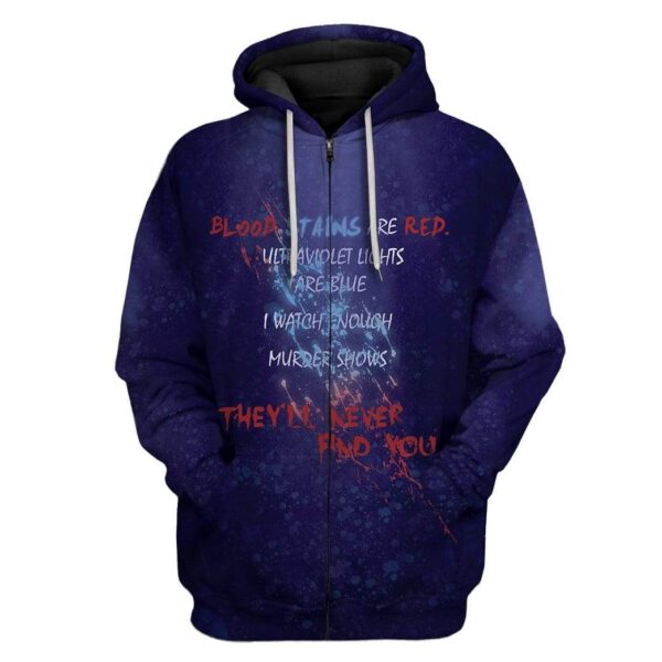 Gearhuman 3D Blood Stains Are Red Ultraviolet Lights Are Blue Custom Fleece Hoodie Apparel GT05032 3D Custom Fleece Hoodies Zip Hoodie S