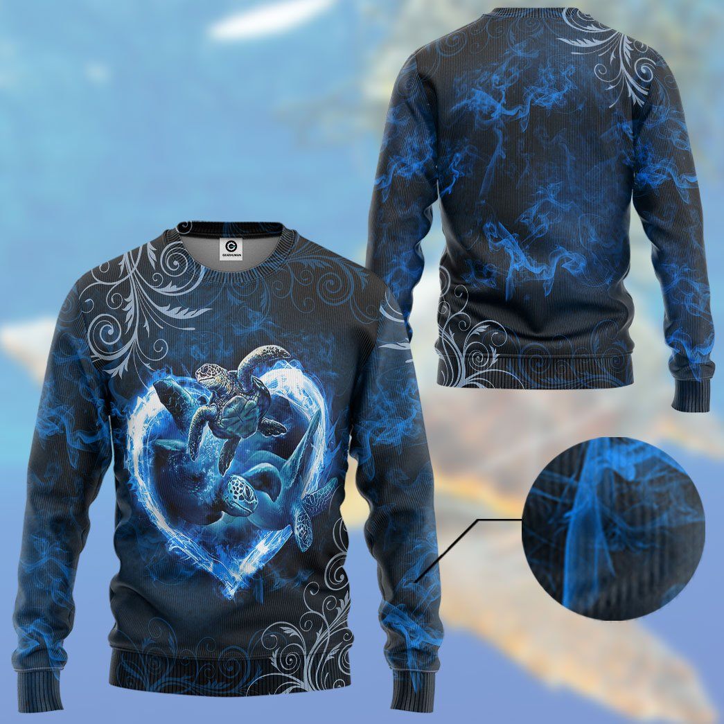 Gearhuman 3D Blue Heart Sea Turtle Tshirt Hoodie Apparel GB08012 3D Apparel