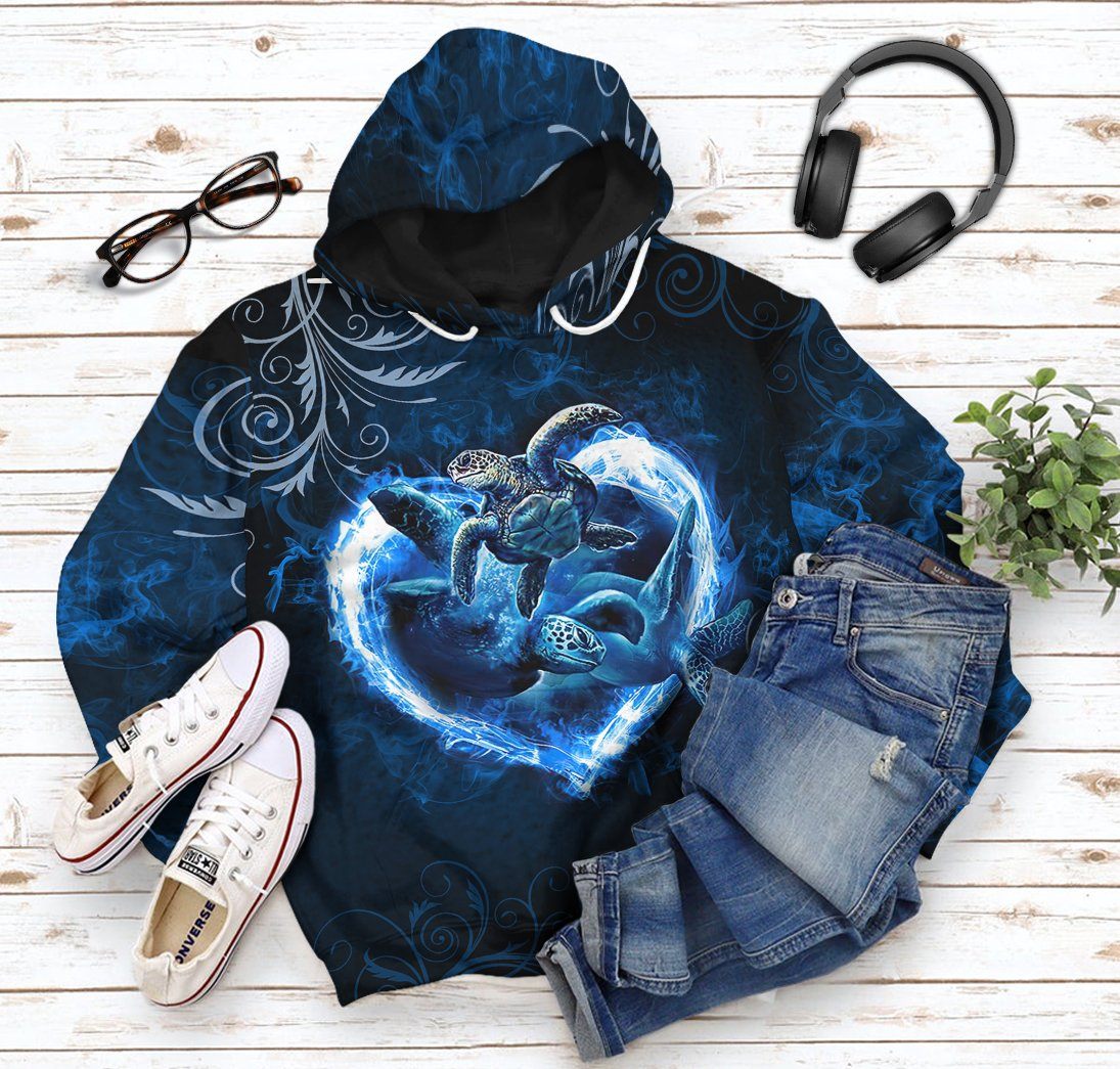 Gearhuman 3D Blue Heart Sea Turtle Tshirt Hoodie Apparel GB08012 3D Apparel