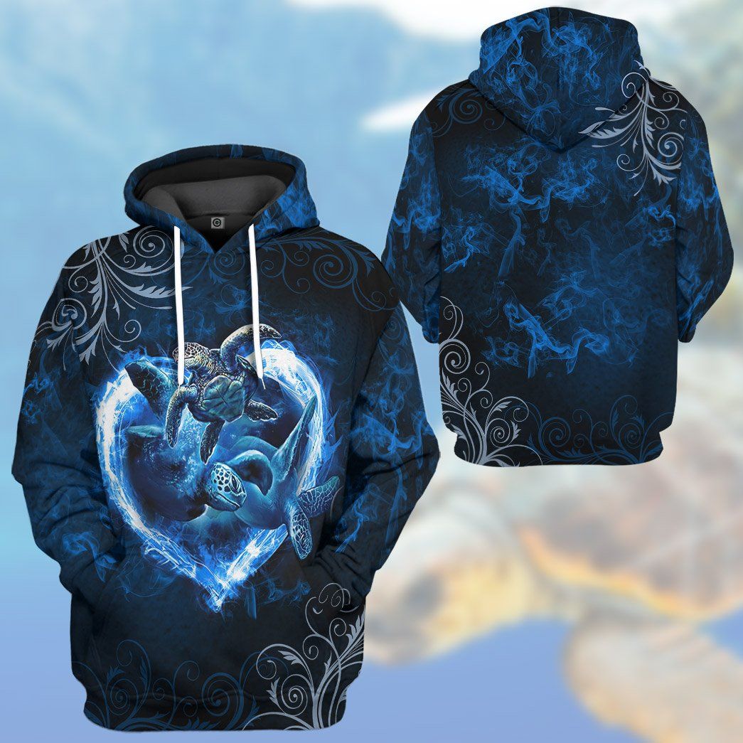 Gearhuman 3D Blue Heart Sea Turtle Tshirt Hoodie Apparel GB08012 3D Apparel