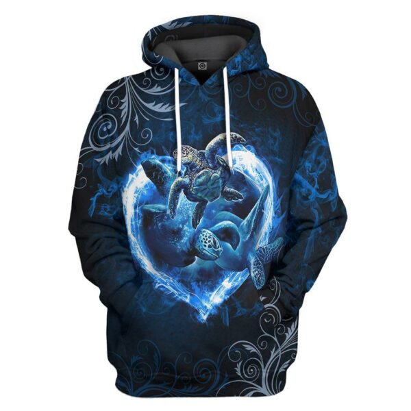 Gearhuman 3D Blue Heart Sea Turtle Tshirt Hoodie Apparel GB08012 3D Apparel Hoodie S