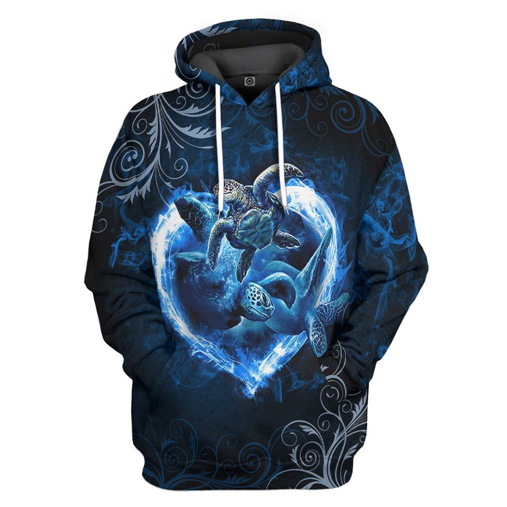 Gearhuman 3D Blue Heart Sea Turtle Tshirt Hoodie Apparel GB08012 3D Apparel Hoodie S