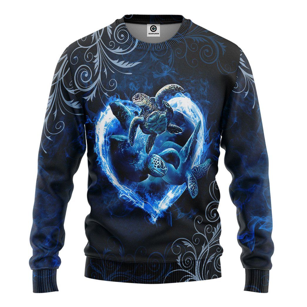 Gearhuman 3D Blue Heart Sea Turtle Tshirt Hoodie Apparel GB08012 3D Apparel Long Sleeve S