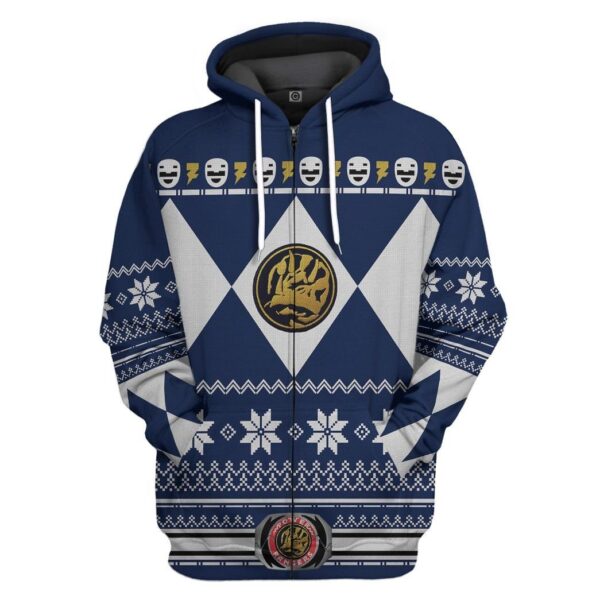 Gearhuman 3D Blue Power Ranger Custom Tshirt Hoodie Apparel CW29105 3D Apparel Zip Hoodie S 