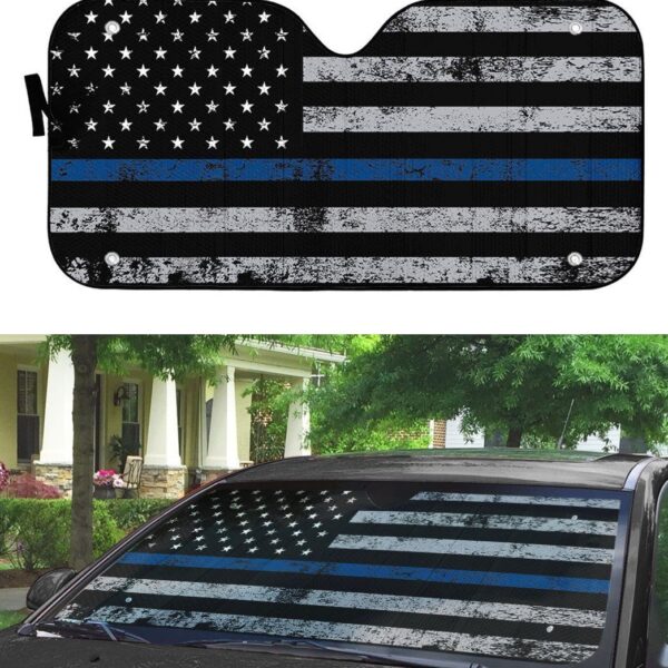 Gearhuman 3D Blue Thin Line American Flag Auto Sunshade ZK2805218 Auto Sunshade 