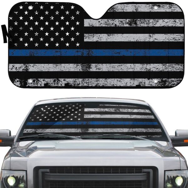 Gearhuman 3D Blue Thin Line American Flag Auto Sunshade ZK2805218 Auto Sunshade