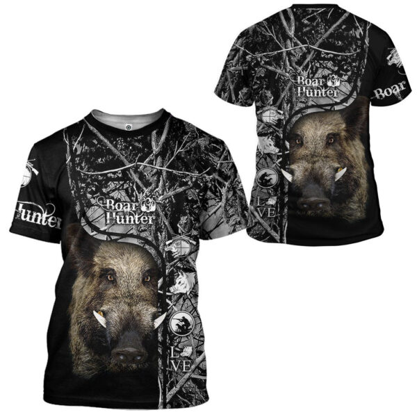 Gearhuman 3D Boar Hunter Black Custom Tshirt Hoodie Apparel GVC08113 3D Apparel 