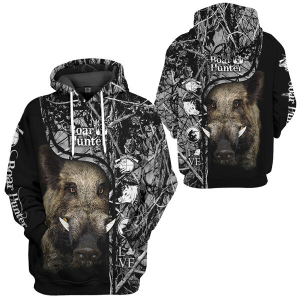 Gearhuman 3D Boar Hunter Black Custom Tshirt Hoodie Apparel GVC08113 3D Apparel 