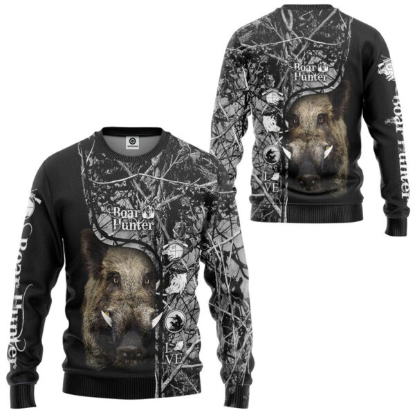 Gearhuman 3D Boar Hunter Black Custom Tshirt Hoodie Apparel GVC08113 3D Apparel 