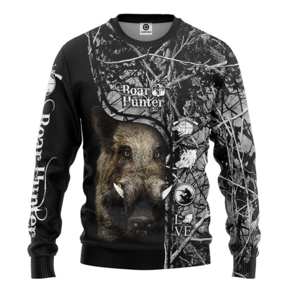 Gearhuman 3D Boar Hunter Black Custom Tshirt Hoodie Apparel GVC08113 3D Apparel Long Sleeve S