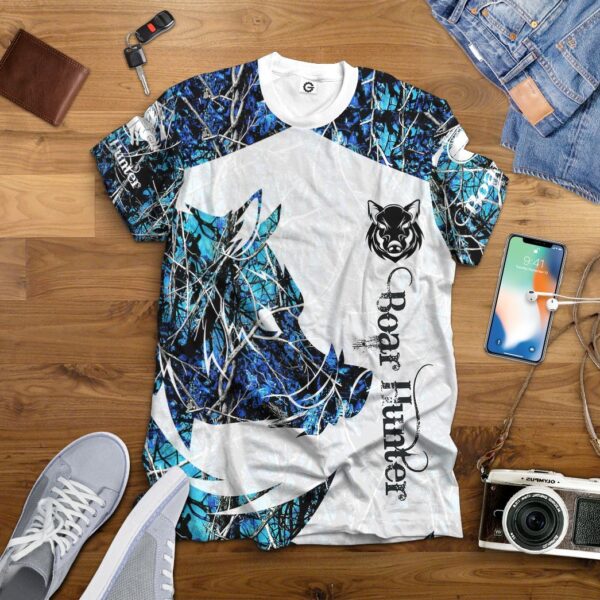 Gearhuman 3D Boar Hunter Blue Custom Tshirt Hoodie Apparel GV08115 3D Apparel