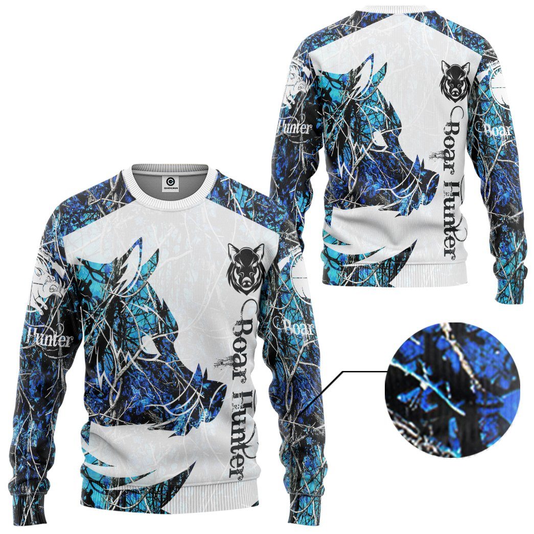 Gearhuman 3D Boar Hunter Blue Custom Tshirt Hoodie Apparel GV08115 3D Apparel