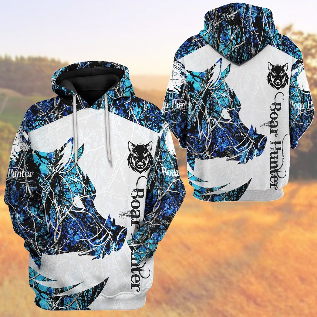 Gearhuman 3D Boar Hunter Blue Custom Tshirt Hoodie Apparel GV08115 3D Apparel