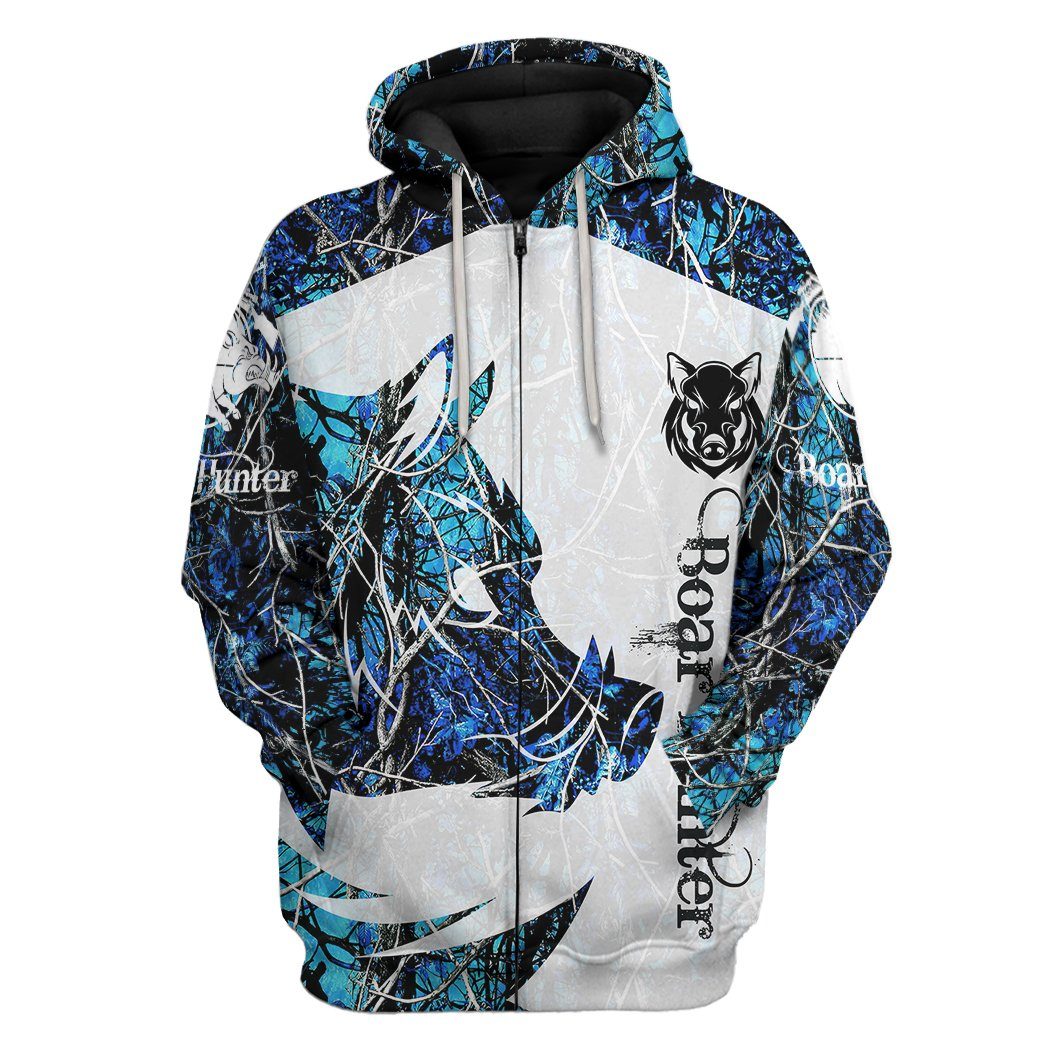Gearhuman 3D Boar Hunter Blue Custom Tshirt Hoodie Apparel GV08115 3D Apparel Zip Hoodie S