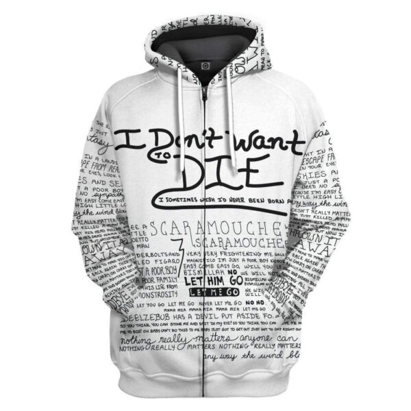 Gearhuman 3D Bohemian Rhapsody Lyric Typography Art Custom Hoodie Apparel GN200811 3D Custom Fleece Hoodies Zip Hoodie S 