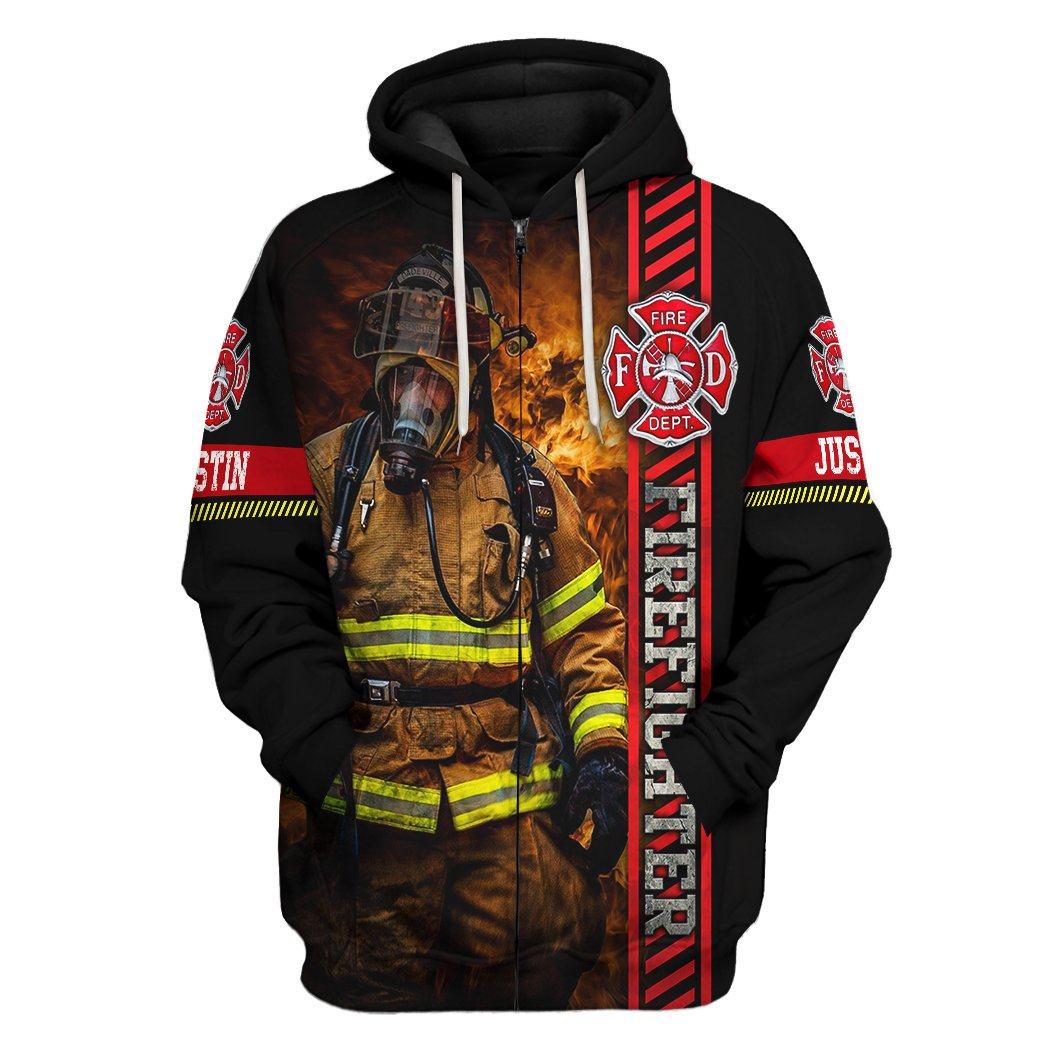 Gearhuman 3D Brave Firefighter Custom Name Tshirt Hoodie Apparel GB180218 3D Apparel Zip Hoodie S