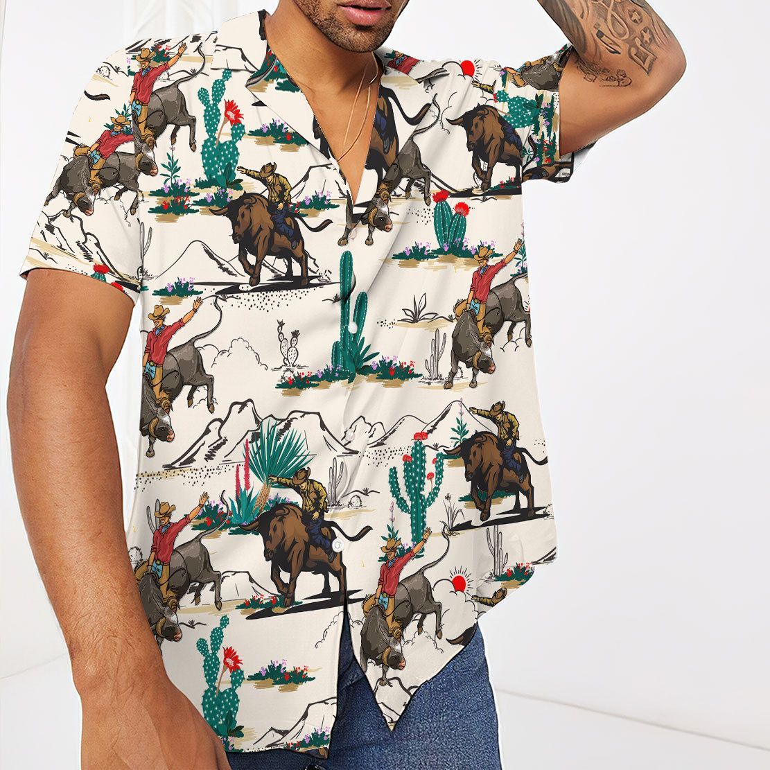 Gearhuman 3D Bull Riding Hawaii Shirt ZK2506219 Short Sleeve Shirt