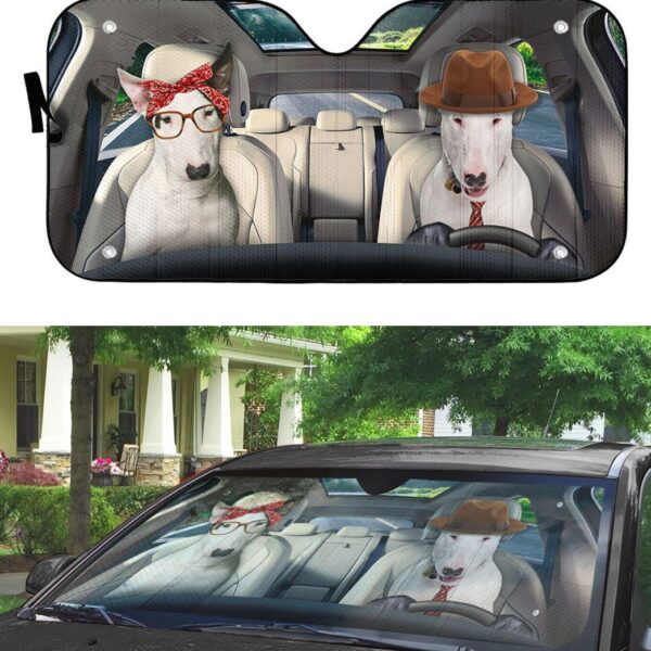 Gearhuman 3D Bull Terrier Couple Dog Auto Car Sunshade GV10032 Auto Sunshade