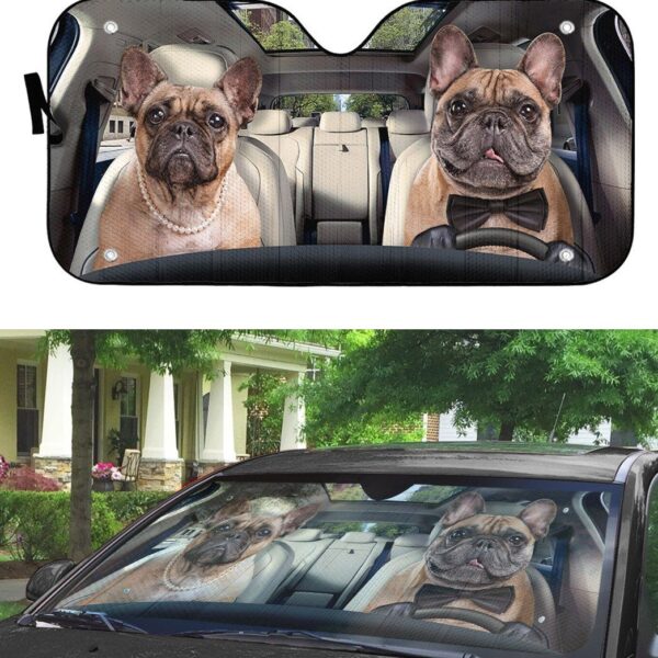 Gearhuman 3D Bulldog Couple Custom Car Auto Sunshade GW04093 Auto Sunshade 