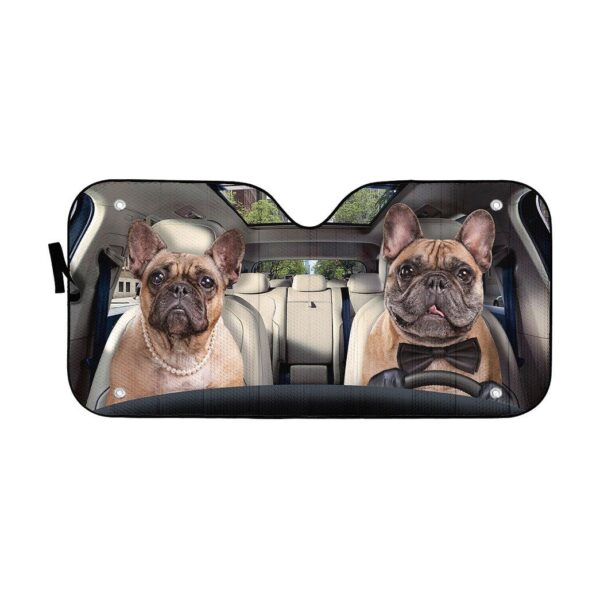 Gearhuman 3D Bulldog Couple Custom Car Auto Sunshade GW04093 Auto Sunshade 57''x27.5'' 