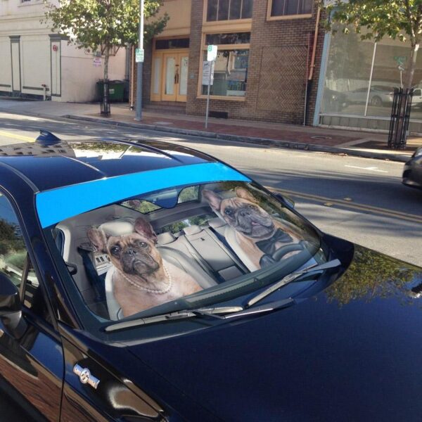 Gearhuman 3D Bulldog Couple Custom Car Auto Sunshade GW04093 Auto Sunshade 