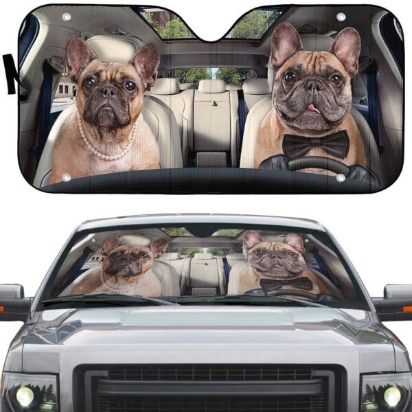Gearhuman 3D Bulldog Couple Custom Car Auto Sunshade GW04093 Auto Sunshade 
